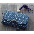 煙草入れ　久保田　翁格子　紺　前金具・龍